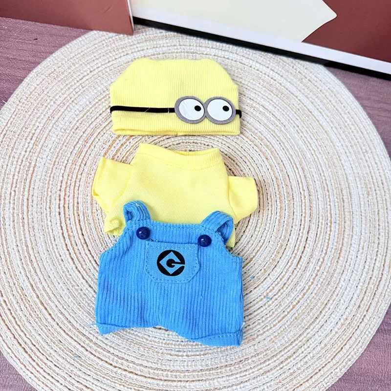 

For Labubu Clothes Minion Overalls Suit Cute Glue 15-17cm Doll Knitted Hat Canvas Shoes Diy Clothes Accessories Gift