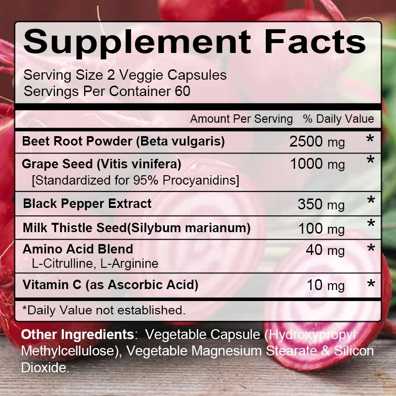 Beetroot Capsules - Beetroot Powder Supports Blood Pressure, Athletic Performance, Digestive Health, Immune System