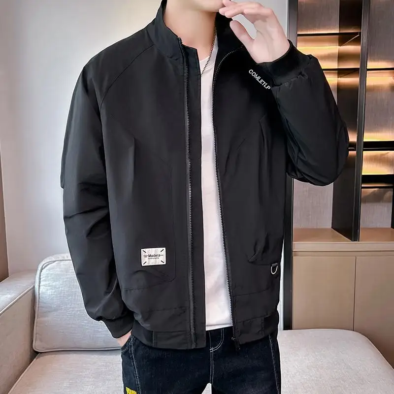 

Casual Men's Stand Collar Jaet Outerwear Spring Autumn Faion Versatile Outdoor Windproof American Sle irt