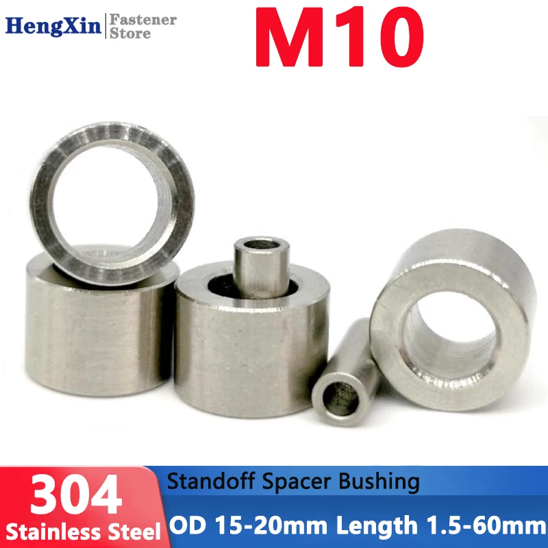OD 15/16/18/20mm M10 304 Stainless Steel Unthreaded Standoff Spacer Bushing Washer Round Hollow Gasket Sleeve Length 1.5-60mm