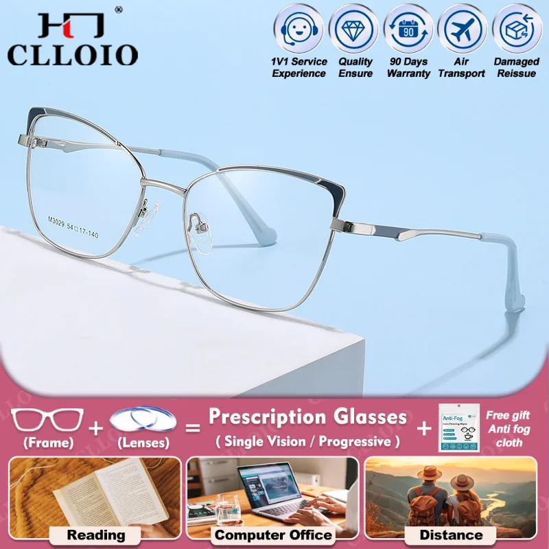 

CLLOIO Simple Fashion Cat Eye Frame Design Progressive Prescription Reading Glasses Women Butterfly Myopia Computer Eyeglasses