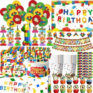 Decoraciones de fiesta de cumpleaños de construcción Toppers Toppers Candy Caz de papel Copa de papel Bloque de construcción Blobo para niños Decoración de la fiesta para niños 12 mejores decoraciones de cumpleaños de Lego de ventas - №8