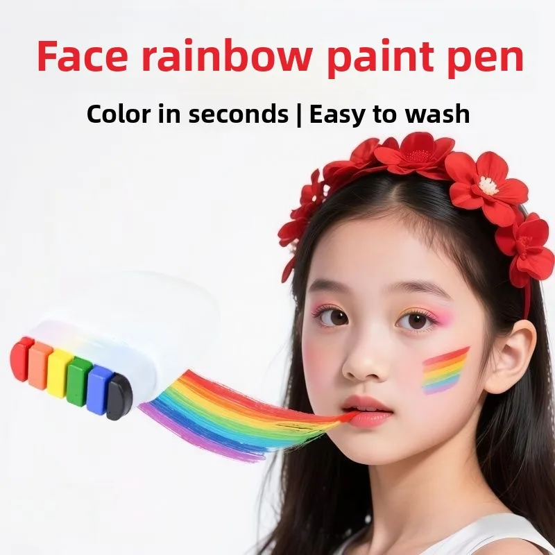 

6 шт. радужных маркеров для рисования на лице, используемых для тематических вечеринок, дней рождения, спортивных мероприятий, создания атмосферы и раскрашивания лица.