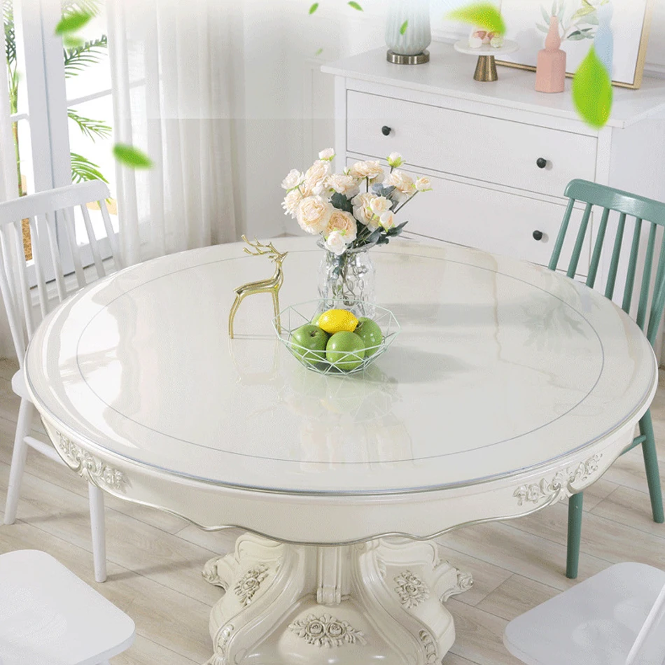 Round Table Tablecloth Waterproof Oilproof Transparent PVC Table Cloth Soft Coffee Kitchen Living Room Dining Table Cover