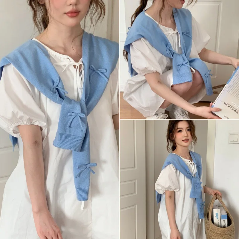 

Spring and Autumn High-quality Korean Style Handmade Bowknot Shawl Photo Tourism Shawl Woman Accessoires Scarf Women Luxury
