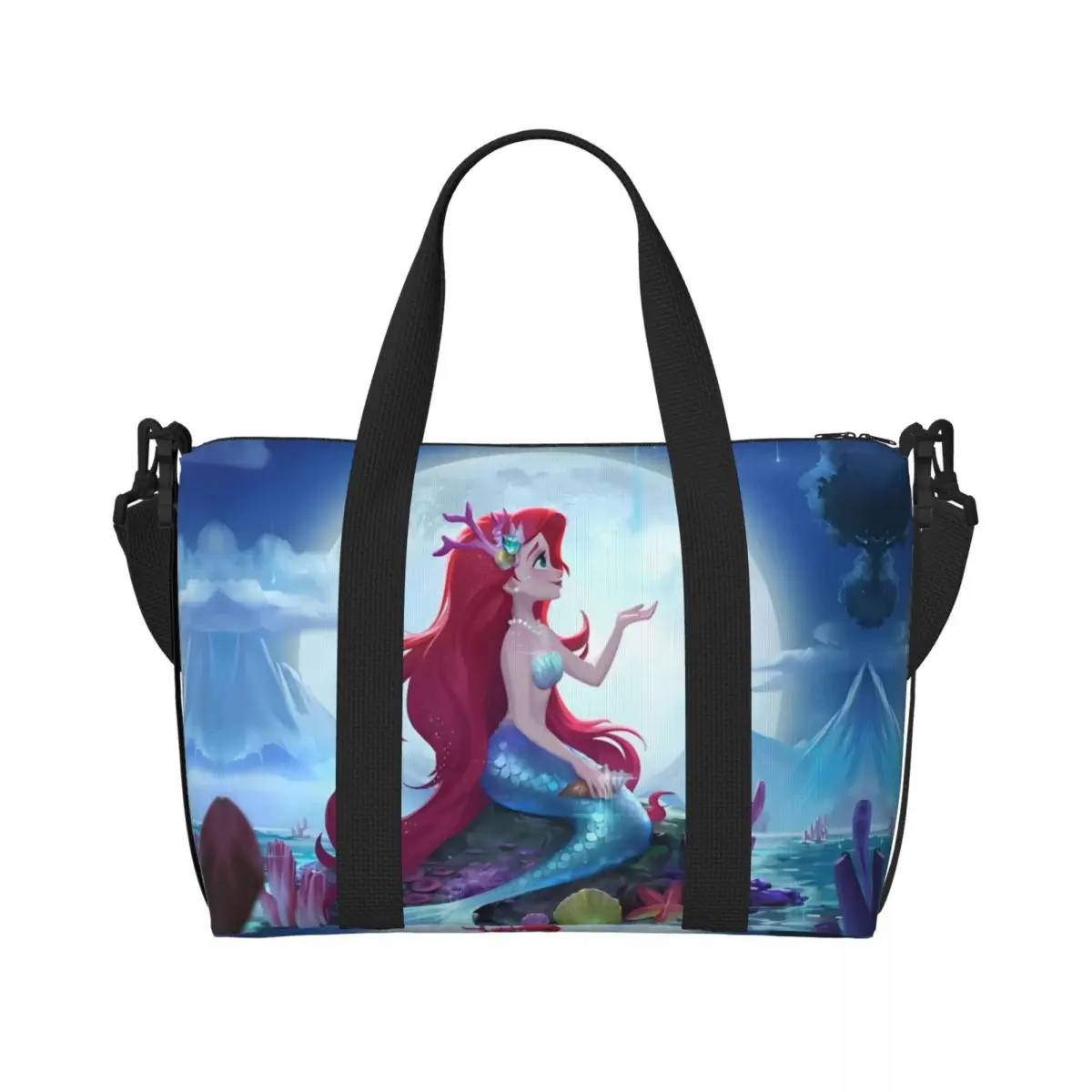 

Custom Large The Little Mermaid Tote Bag Women Classical Anime Shopping Shoulder Gym Beach Travel Bag