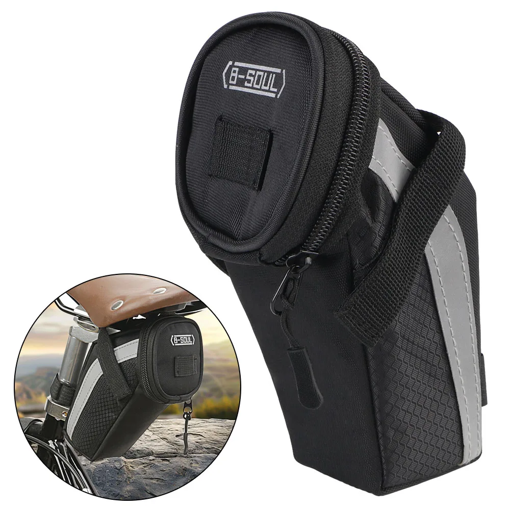 Black Cycling Seat Tail Rear Pouch Small Storage Bike Saddle bag Road Bike Cushion Bag Accessory Kit Tool Reflective Strap