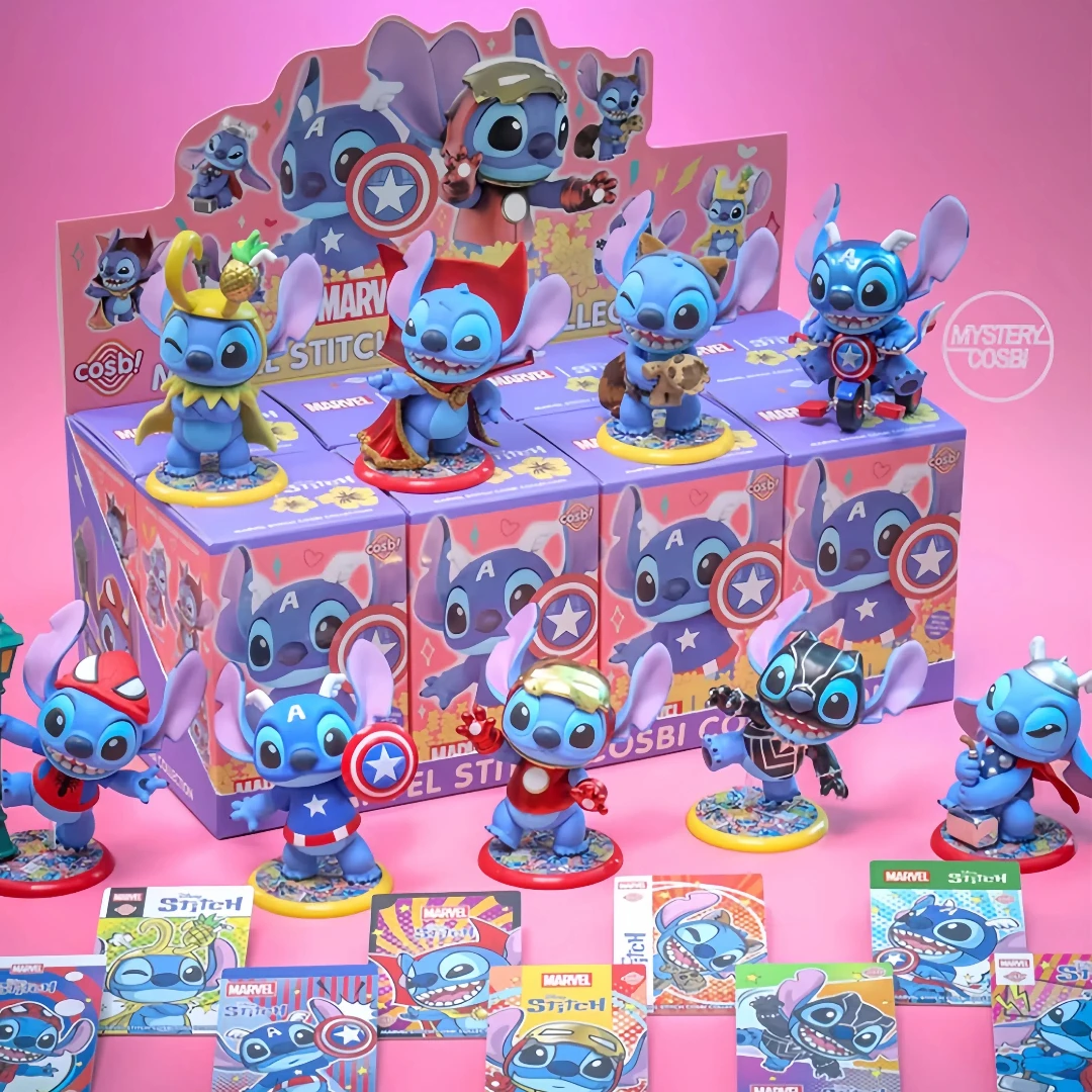 Disney Hot Toys Stitch Marvel Series Caja ciega - Iron Man Spider-Man y Venom Mini figuras de Pvc Lindo juguete coleccionable para Disney