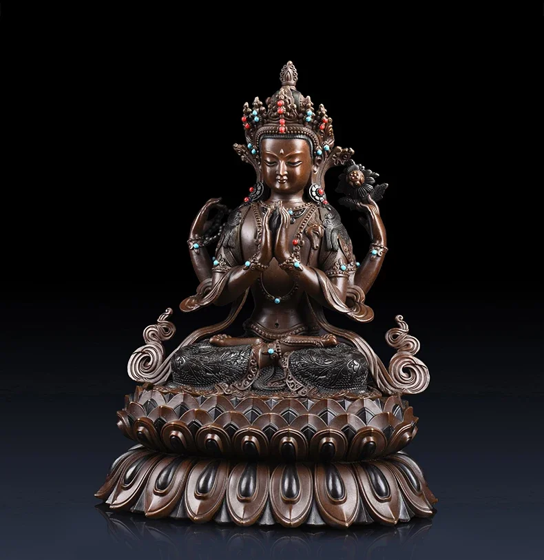 large Asia Nepal Buddha HOME SAFE High grade Four arm Avalokitesvara GUAN YIN Buddhist Tantra statue