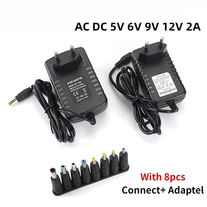 DC 5V 6V 9V 12V 2A Power Supply Adapter Charger AC 110V 220V AC DC Power Adapters DC Plug Converter EU US with 8pcs Connect Plug image 4