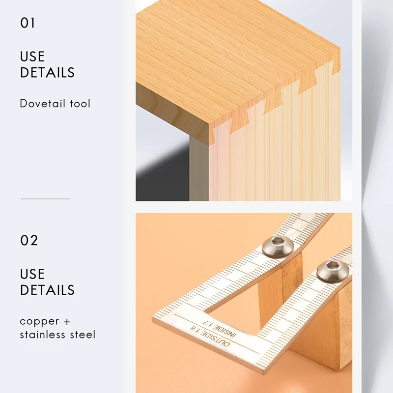 

Dovetail Marker, Hand Cut Wood Joints Gauge Dovetail Guide Tool With Scale, Dovetail Template Size 1: 5-1: 6 And 1: 7-1: 8 For W