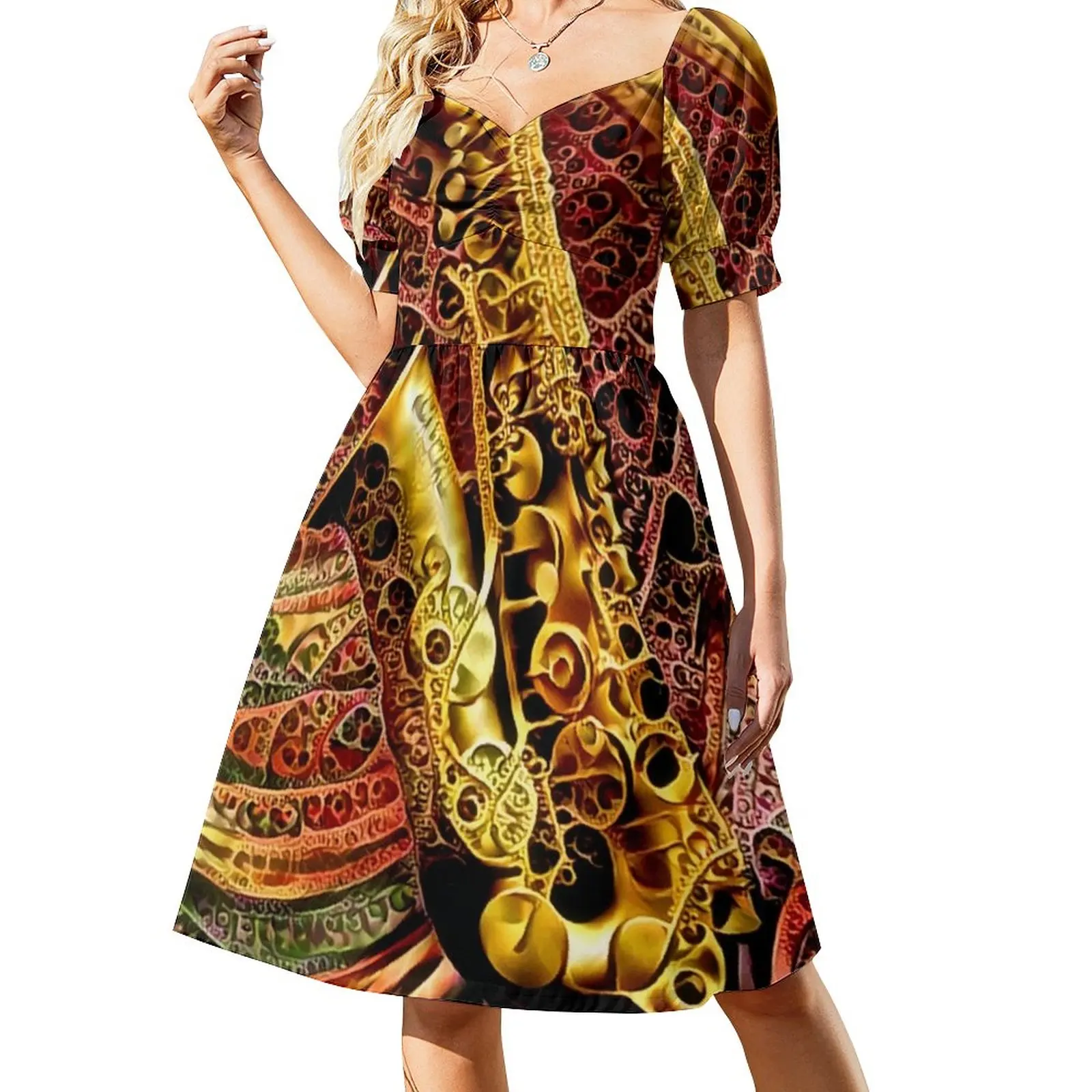 

Ornamented saxophone Sleeveless Dress women dress Long dress woman dresses with long sleeves