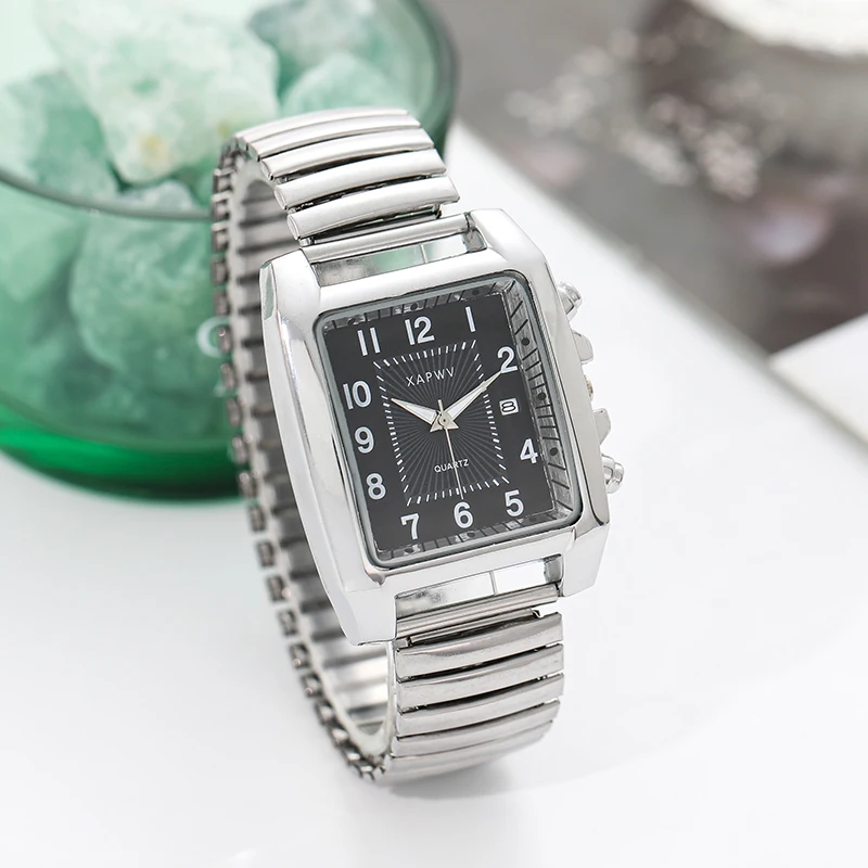 Męski zegarek kwadratowy Elastyczna opaska Pojedynczy kalendarz Casual Fashion Arabski cyfrowy zegarek kwarcowy Wszechstronny zegarek