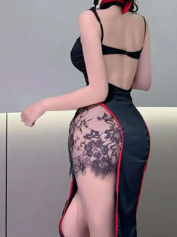 セクシーな純粋な欲望中空アウトローカットスプリットレースチャイナホットワンショルダードレスエレガントなファッション女性 Tシャツミニドレス XX8