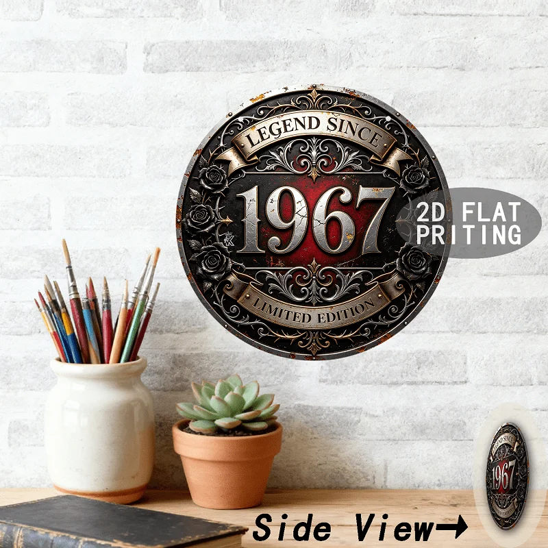2D Flat, [2D Flat] 1pc, Retro '1967' Metal Aluminum Sign (7.9'x7.9'), Bar, Cafe, Living Room, Doorway, Hallway, Courtyard, Garde