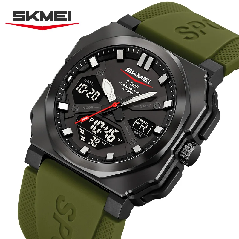 

SKMEI 3-кратный двойной дисплей, цифровые светодиодные электронные часы, спортивные кварцевые часы для мужчин, водонепроницаемые наручные часы Reloj Hombre