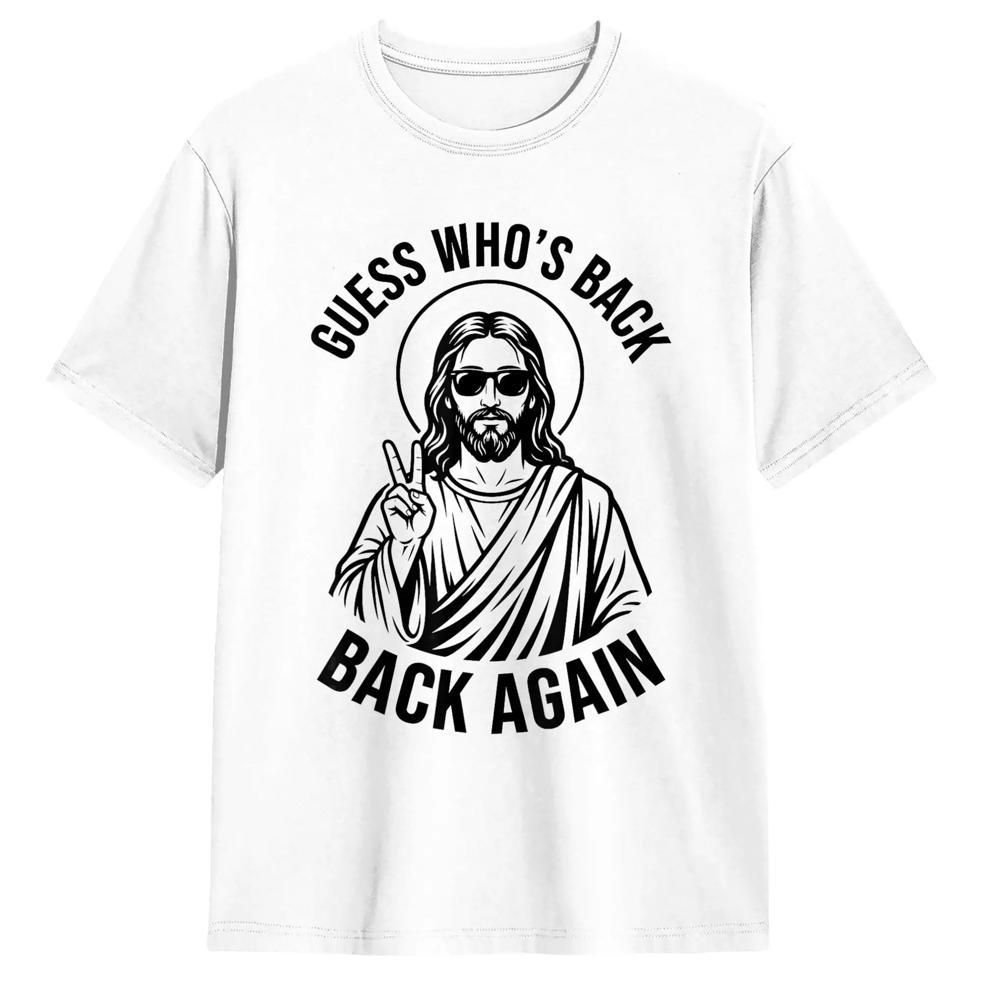 Camiseta divertida de Pascua con diseño de Jesús, Guess Who's Back Again, camisetas básicas Y2K para adultos, camisetas de moda con cuello redondo para verano, ropa barata de gran tamaño