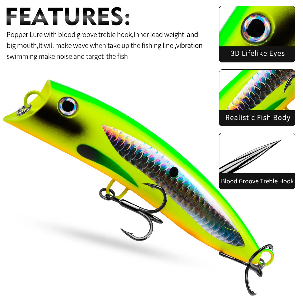 PRO BEROS 19cm 100g Großer Popper-Köder Oberflächenköder Topwater Kunststoff-Angelköder für Salzwasser Barsch-Angeln – Detail 5