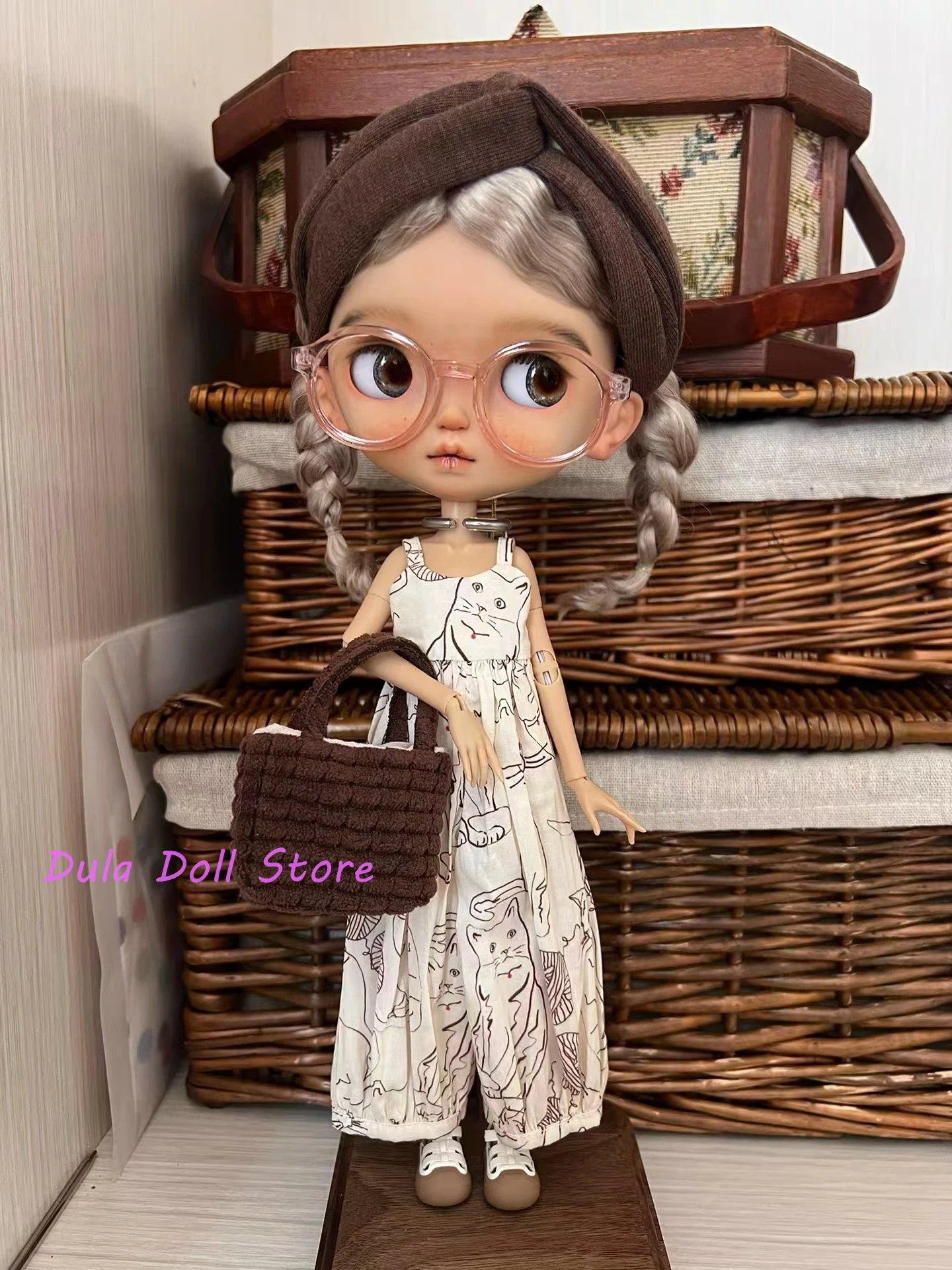 Dula Doll Clothes Dress Cat pattern jumpsuit Blythe ob24 ob22 Azone Licca ICY JerryB 1/6 Bjd Doll Accessories