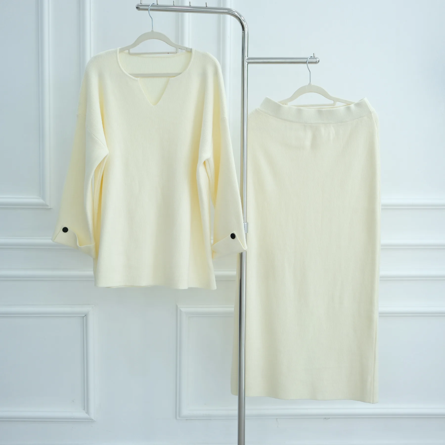 

Ramadan Knitted Sweater Plain 2 Piece Muslim Set Woman Muslim Abayas Top Skirt Modest Islam Caftan Robe Femme Musulmane Kaftan