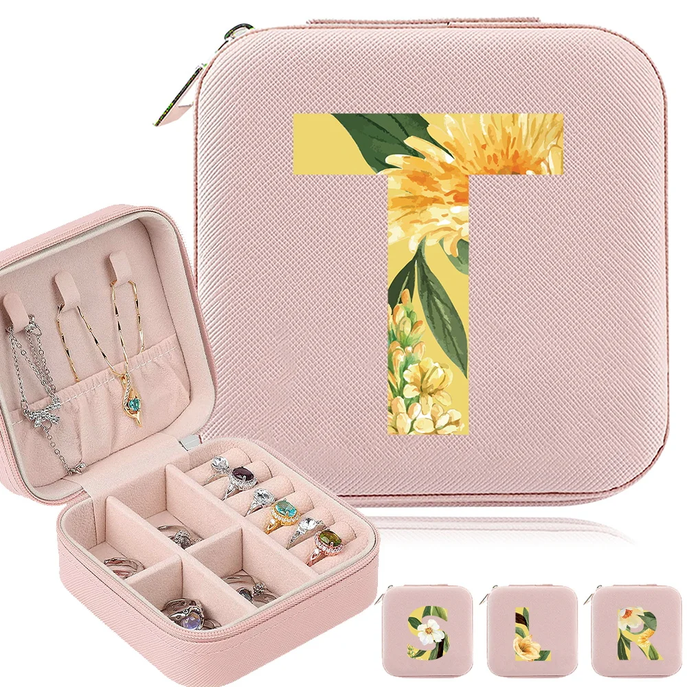 

New Jewelry Storage Box Desktop Drawer Necklace Ring Seat Zipper Bracelet Earrings Jewels Organizer Case Floral Pattern Series