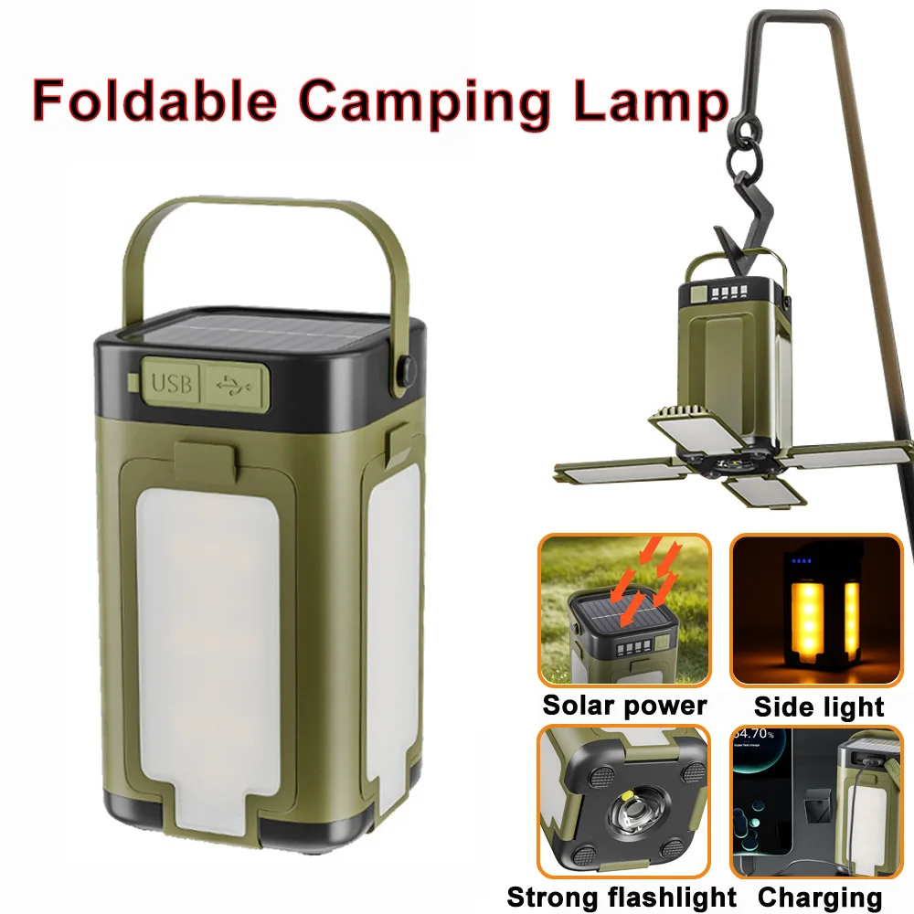 Solar Powered Camping Lantern Extendable 4 Leaf Sunlight Charging 2000mAh Night Market Stall Outdoor Collapsible Camp Tent Lamp