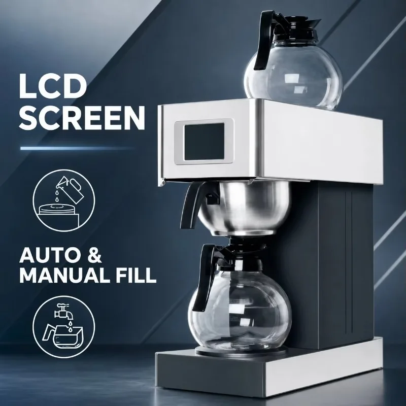 Office kitchen stainless steel LCD screen dual glass pot commercial drip coffee machine