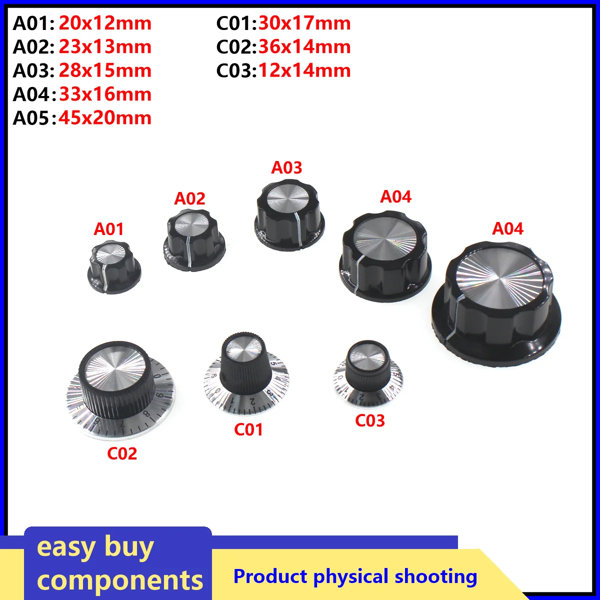 2 Stück MF-A01 MF-A02 MFA-A03 MF-A04 MA-A05 C1 C2 C3 Bakelit Potentiometer Knopf Lochdurchmesser 6 mm für WH118 WX050 Potentiometer