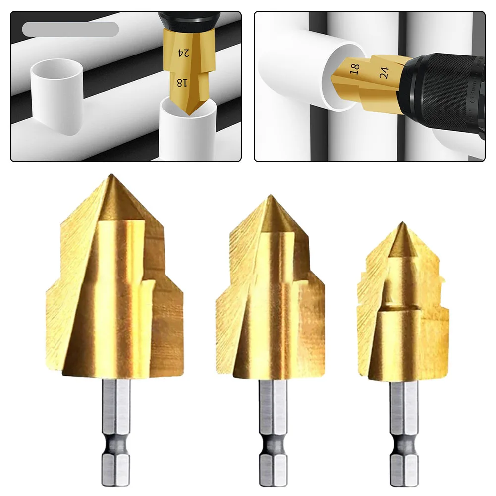 1pc PPR Lifting Stepped Drill Bit 3 Flutes 1/4 Inch Hex Shank Center Puncher Water Pipe Connection Tool