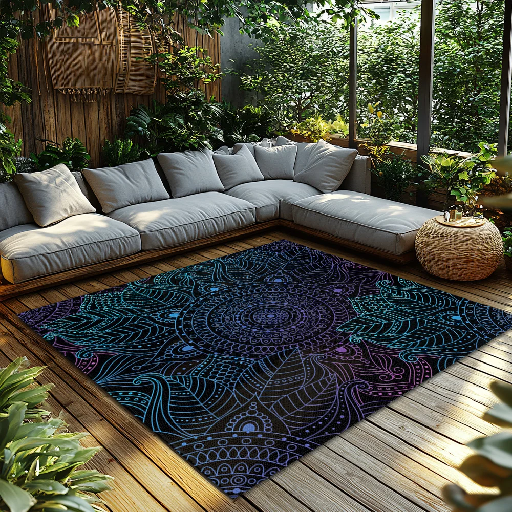Boho Area Rug Mandala Carpet Meditative Home Decor Spiritual Floor Mat Zen Design Modern Living Room Abstract Pattern Peaceful V