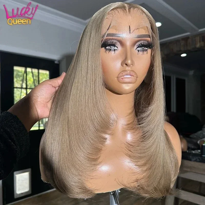 

Ash Blonde 13X4 Bob Wig Transparent Lace Front Human Hair Wig Straight Short Bob 8-16 Inches Frontal Wig Pre Plucked Hairline