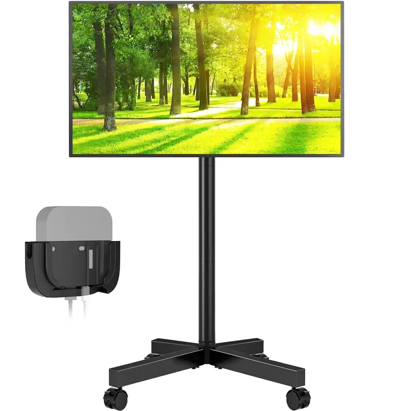 Mobile TV Cart Stand 23-60 Inch Height Adjustable Rolling Floor Mount with Wheels Tilt VESA 400x400 Max Load 88lbs for Home