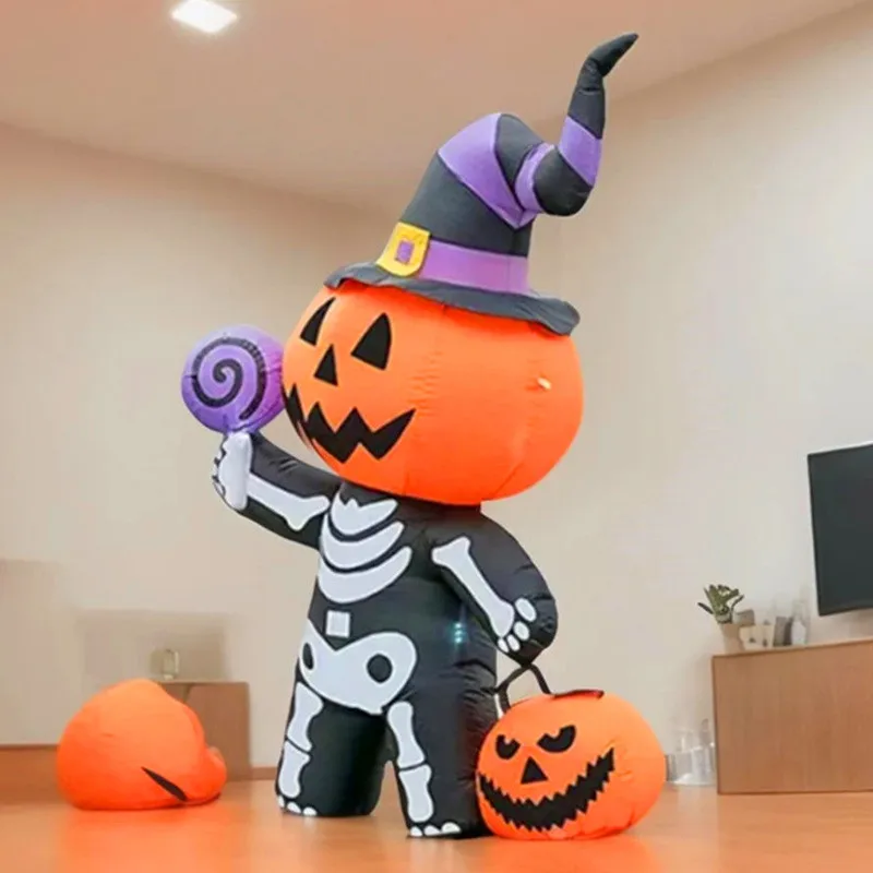 Brinquedo inflável de halloween, 1.8m/6 pés, abóbora gigante, caveira, fantasma, quintal ao ar livre, decoração de jardim, modelo inflado de terror com luzes led