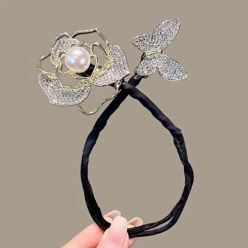 Women Rhinestone Bow Hair Iron Magic Bow Clip Girls Headband Hair Band Ponytail Holder Headdress Hair Styling Accessories