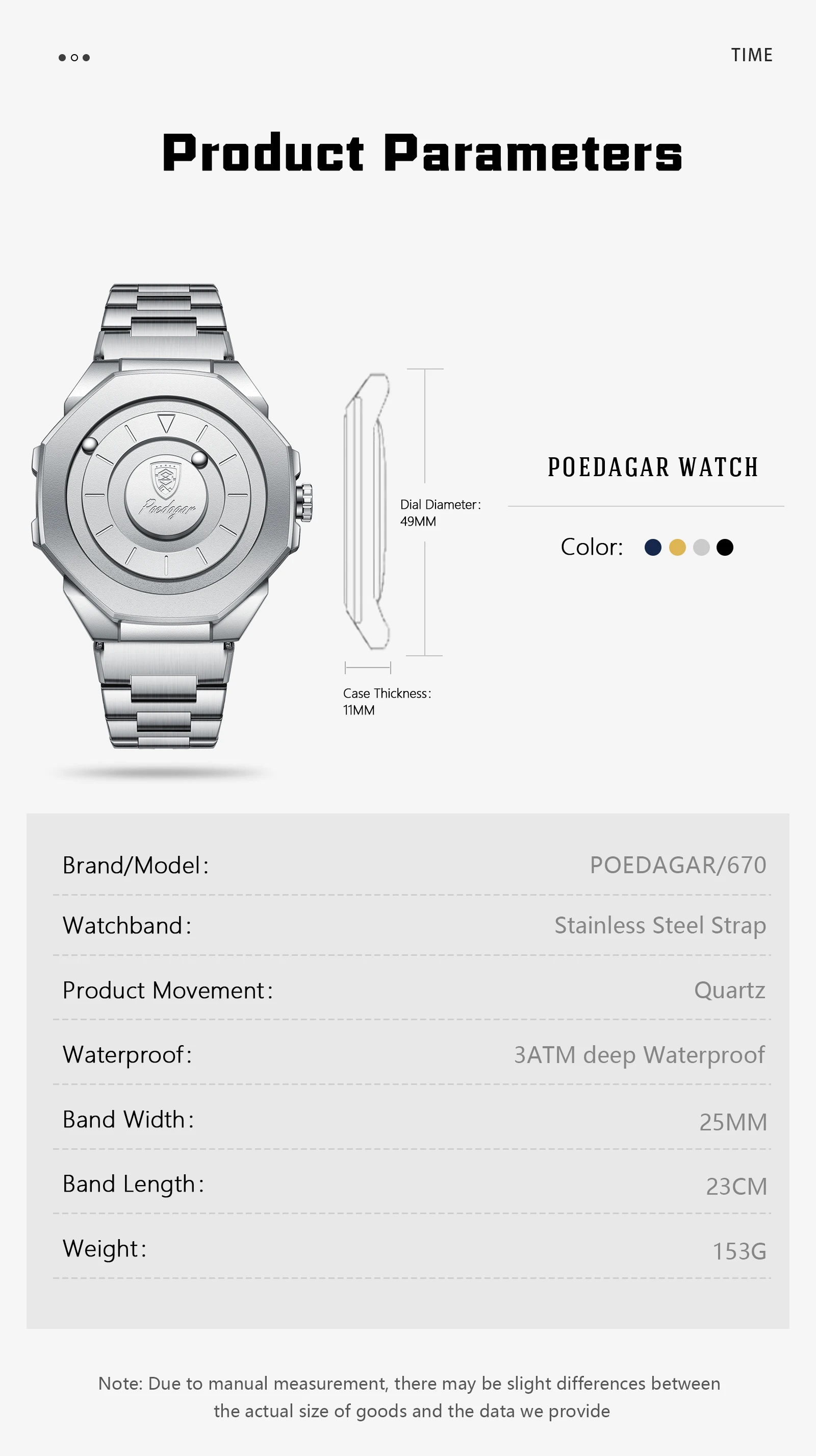 POEDAGAR Top-Mode Herren-Armbanduhr, wasserdicht, Edelstahl, Quarz, Herrenuhr, Business-Uhr mit großem Zifferblatt, Reloj Hombre – Detail 9