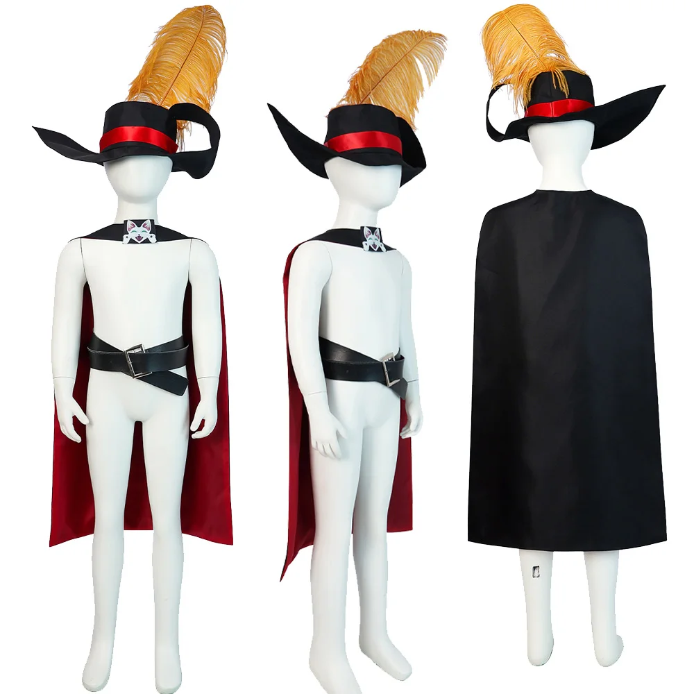 Bambini Cartoon Gatto A Stivali Cappello Cosplay Mantello Cintura Set Anime Gatto Spadaccino Costume Costume Bambini Halloween Party Travestimento Vestito