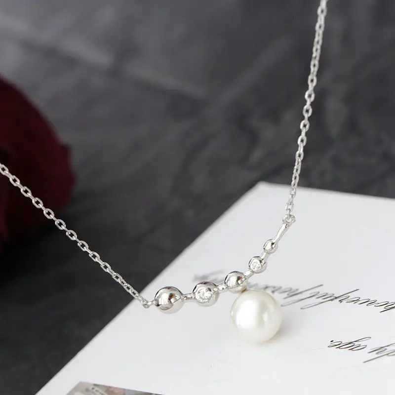 

Stylish Simple Design 925 Sterling Silver Pendants Inlaid Natural Freshwater Pearl Pendant Necklace Elegant Ladies Jewelry Gift