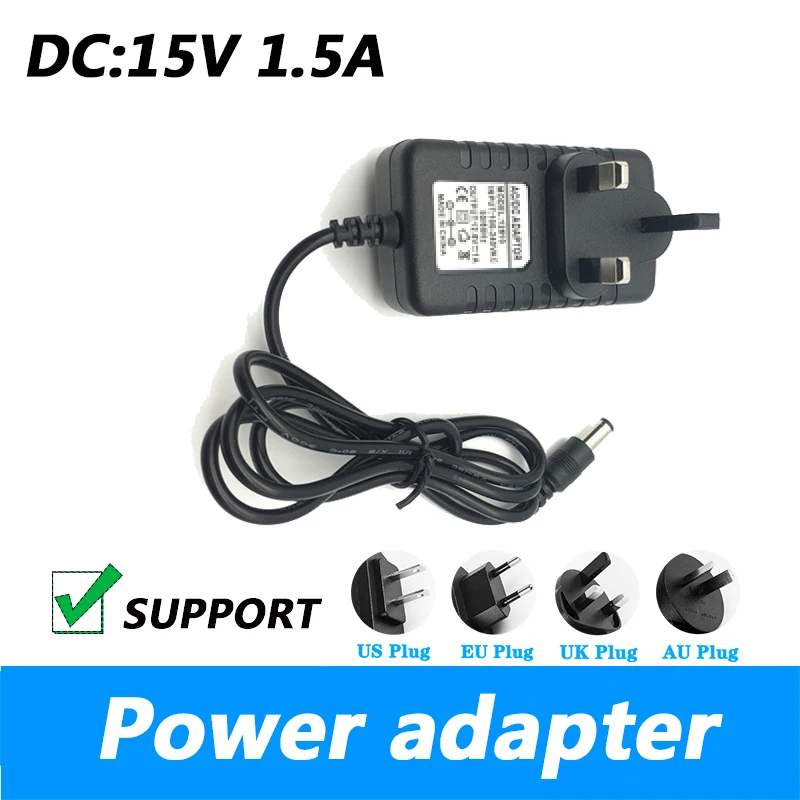 UK Plug DC 15V 1.5A Power Adapter British standard Three-pin 15V 1500mA DC Regulated Power Line Transformer AU Plug 5.5*2.1MM