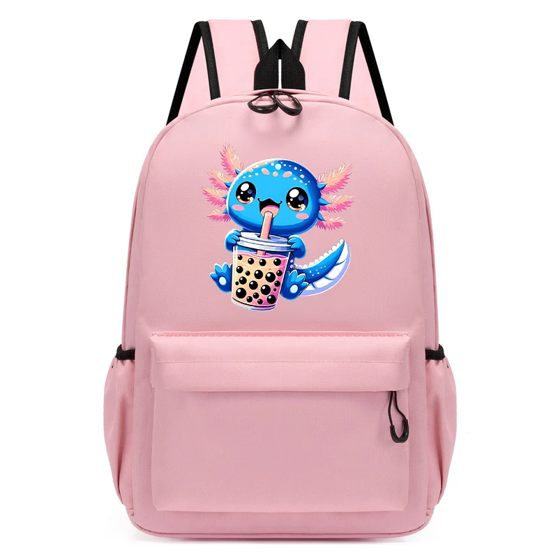 Boba Axolotl-mochila de té de burbujas para niños y niñas, morral escolar impermeable y ligero, mochila de día