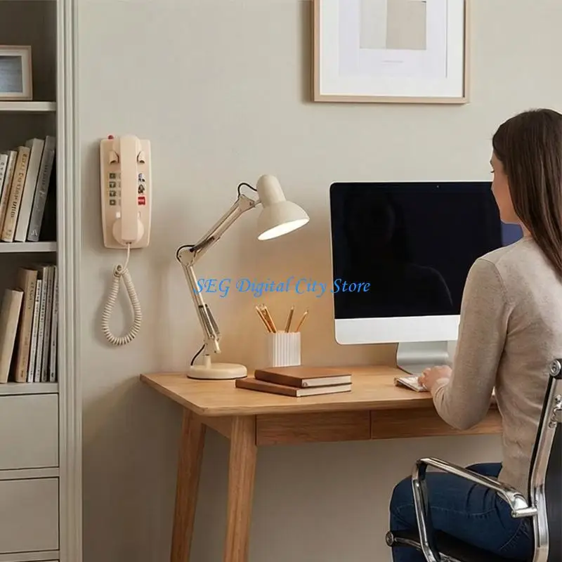 

U75B Functional Retro Landlines Phone Dials Redial LED for Office Use BatteryFree Operations
