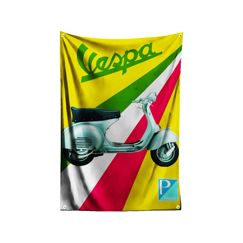 Italy Vespa Scooter Flag Polyester Digital Printing Banner 4 Sizes for Garage Wall Art Out Door Decoration With Brass Grommets