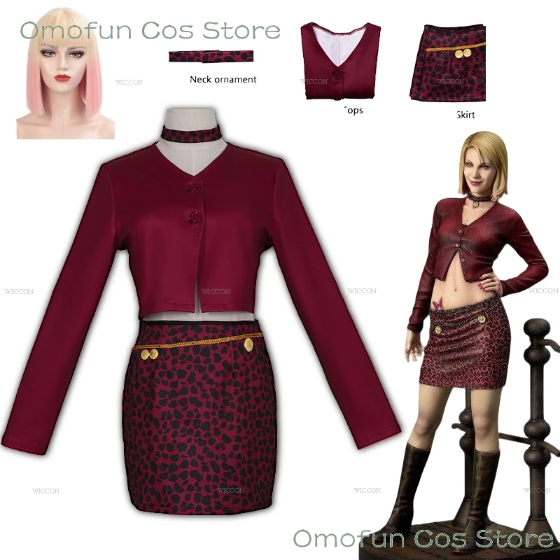 Мария Косплей Красная Униформа Silent cos Hill 2, игра «Рожденный из желаний», костюм на Хэллоуин, карнавал, женский наряд ужасов, платье, парик