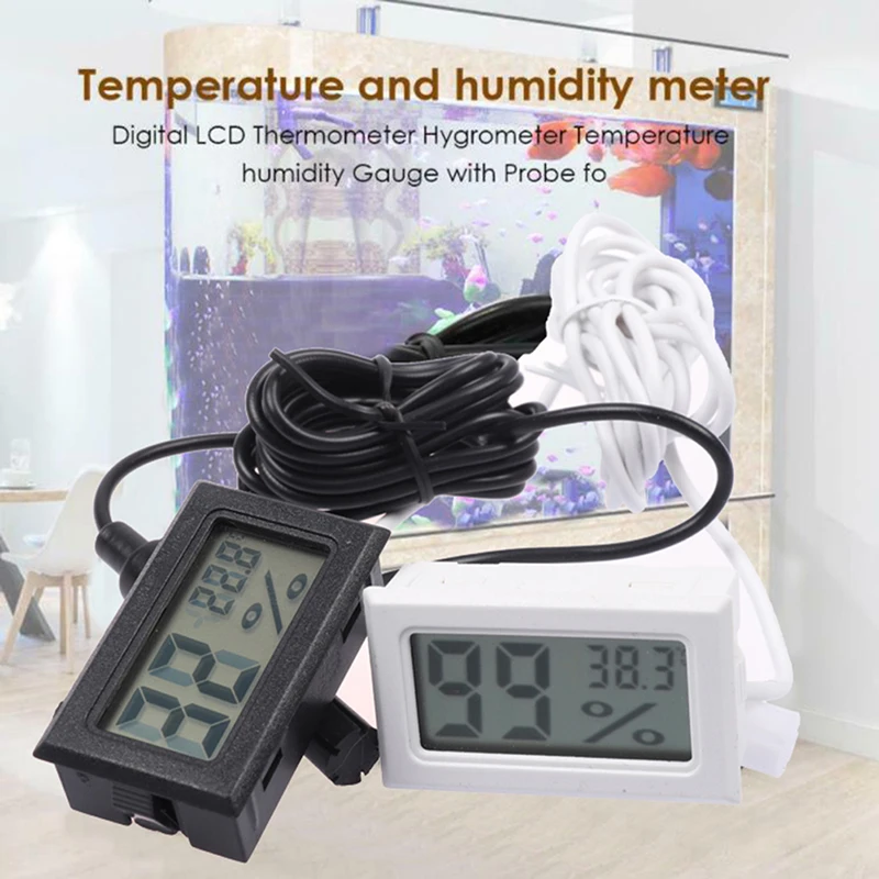 1Pc Digital LCD Thermometer Hygrometer Temperature Humidity Gauge with Probe