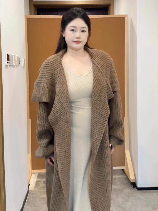 

Свободный крой, длинный вязаный кардиган, женский осенне-зимний повседневный кардиган с открытыми лацканами, удобная верхняя одежда больших размеров