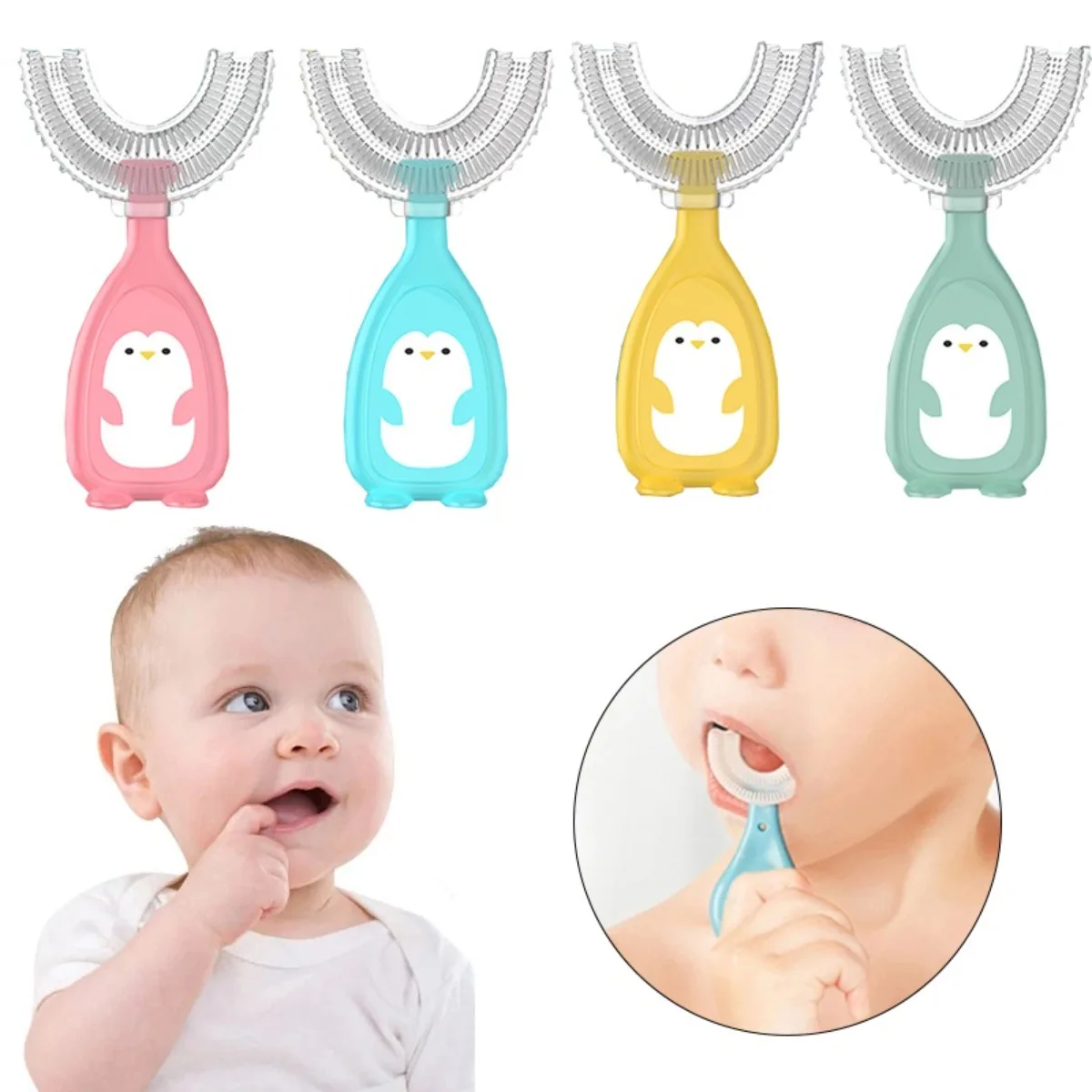 

U-образная детская зубная щетка, детский инструмент для чистки зубов, детская зубная щетка для чистки полости рта, инструменты для чистки зубов