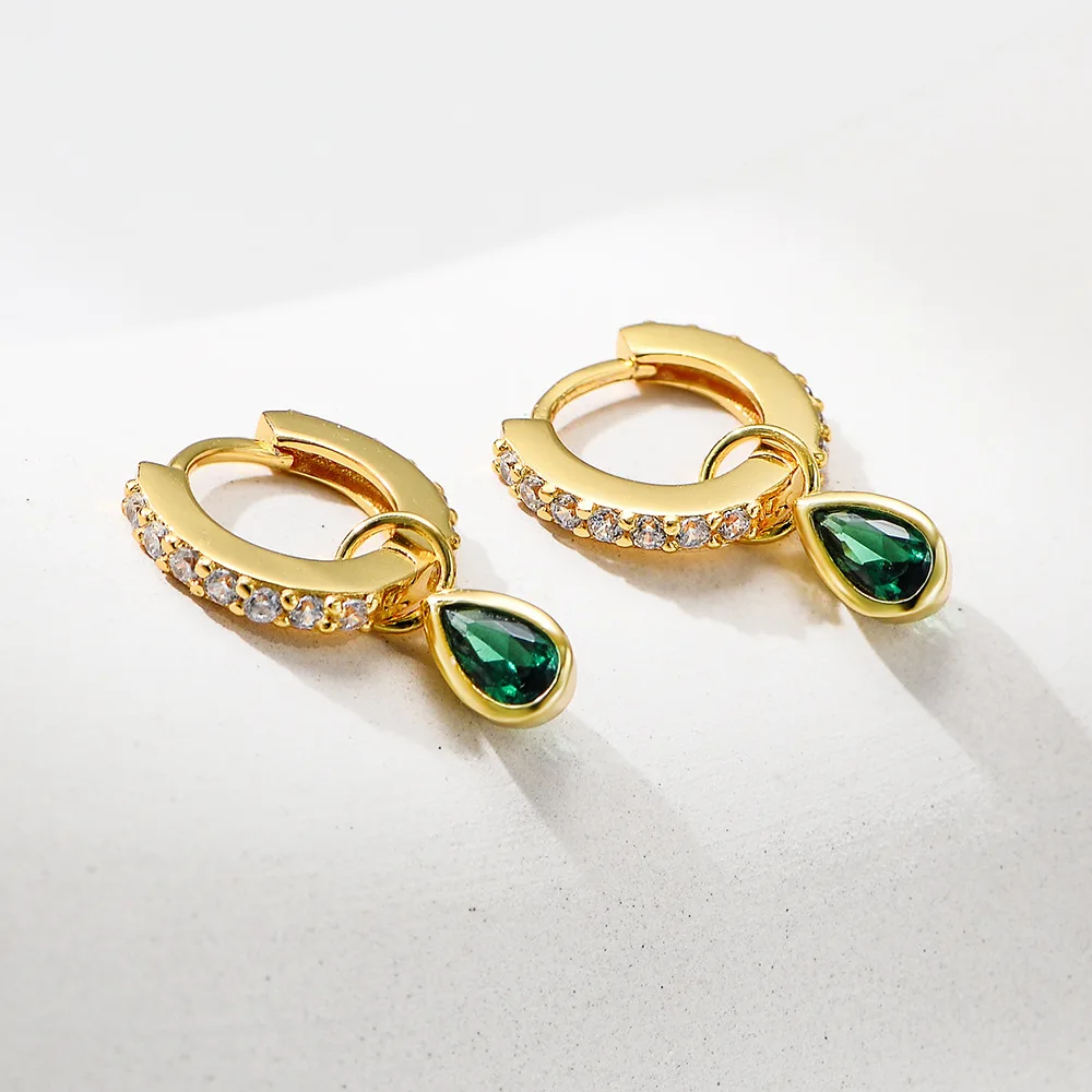 Withered S925 Pure Silver Geometric Water Droplet Inlaid With Diamonds Emerald Zircon Earrings Earrings Earrings Earrings