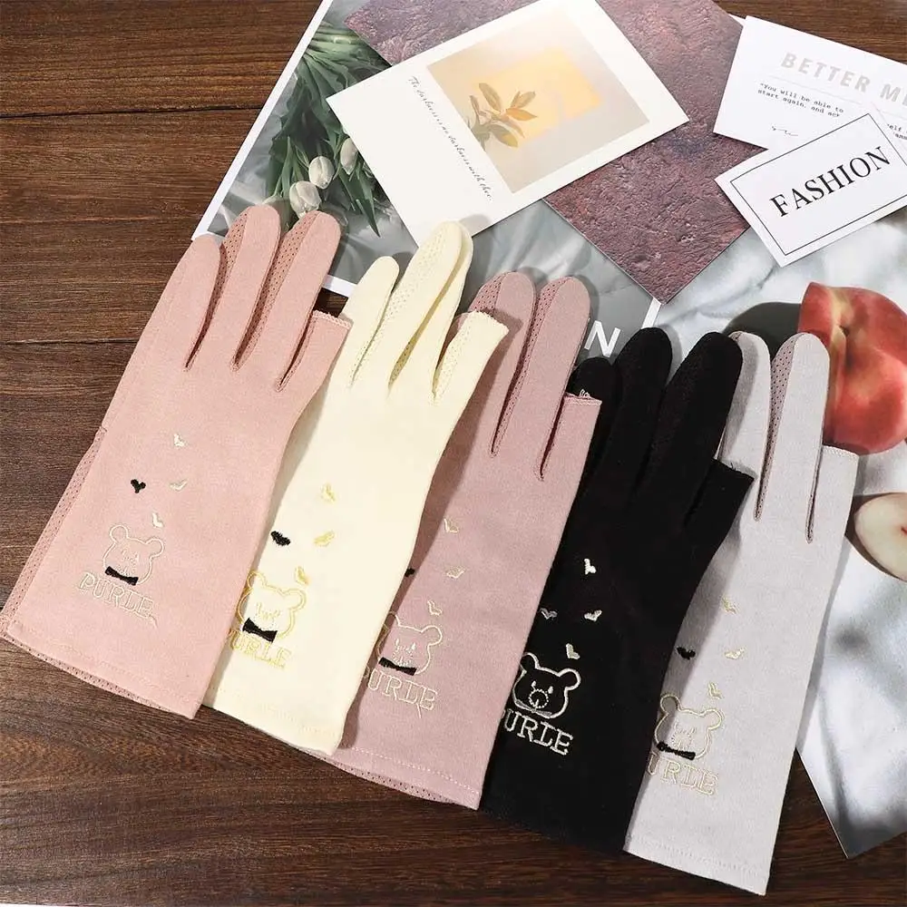 Manoplas transpirables de malla de verano para mujer, manoplas Anti-UV con cinco dedos, manoplas de protección solar, guantes finos