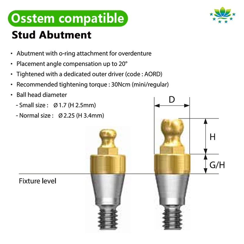 For Osstem Compatible Straight Titanium Grade 5 Ball Abutment Stud Abutment Factory Stock Spherical Abutment Fast Shipping
