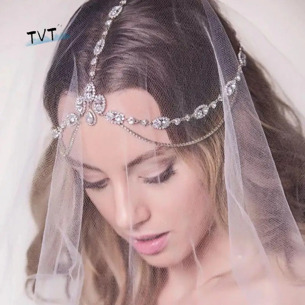 

Head Chain Luxury Tassel Water Drop Crystal Elegant Wedding Headdress Bohemian Wedding Forehead Ornaments Bride Forehead Chain