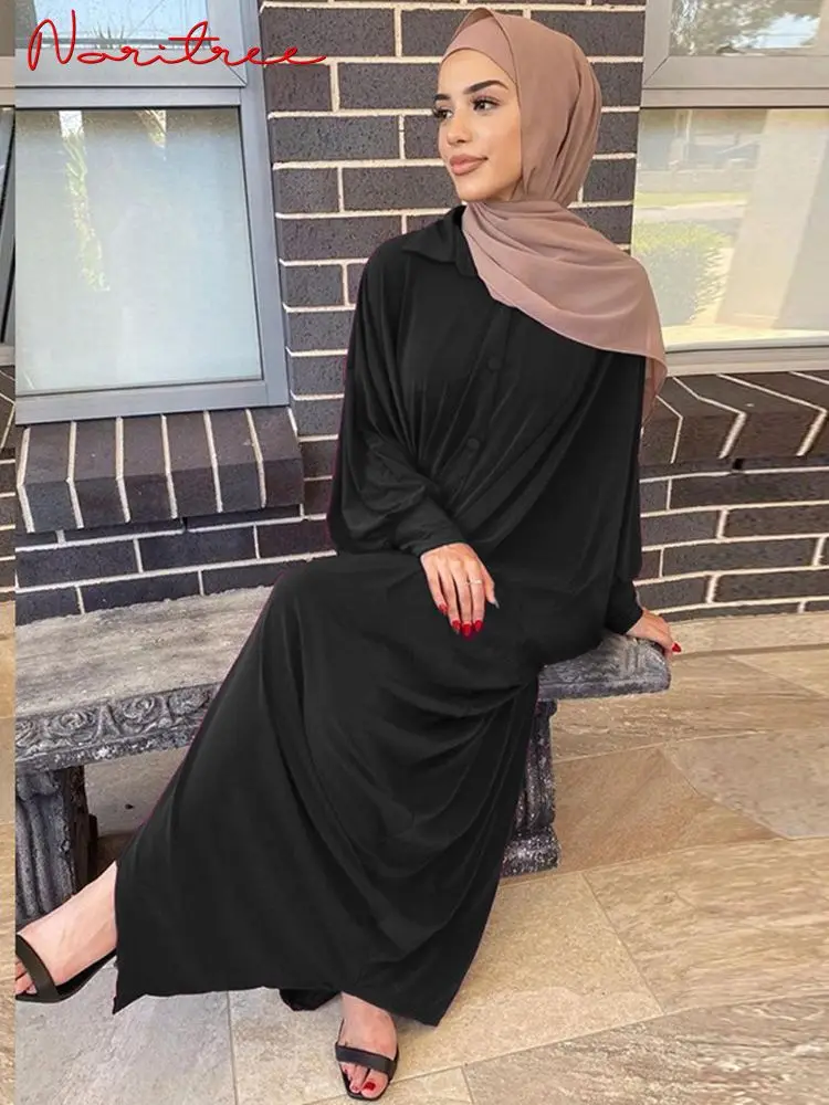 Single Breasted Djellaba Muslim Dress Bat Sleeved Abaya Elegant Long Muslim Abayas Women Modest Wear Clothing EID Robes WY19